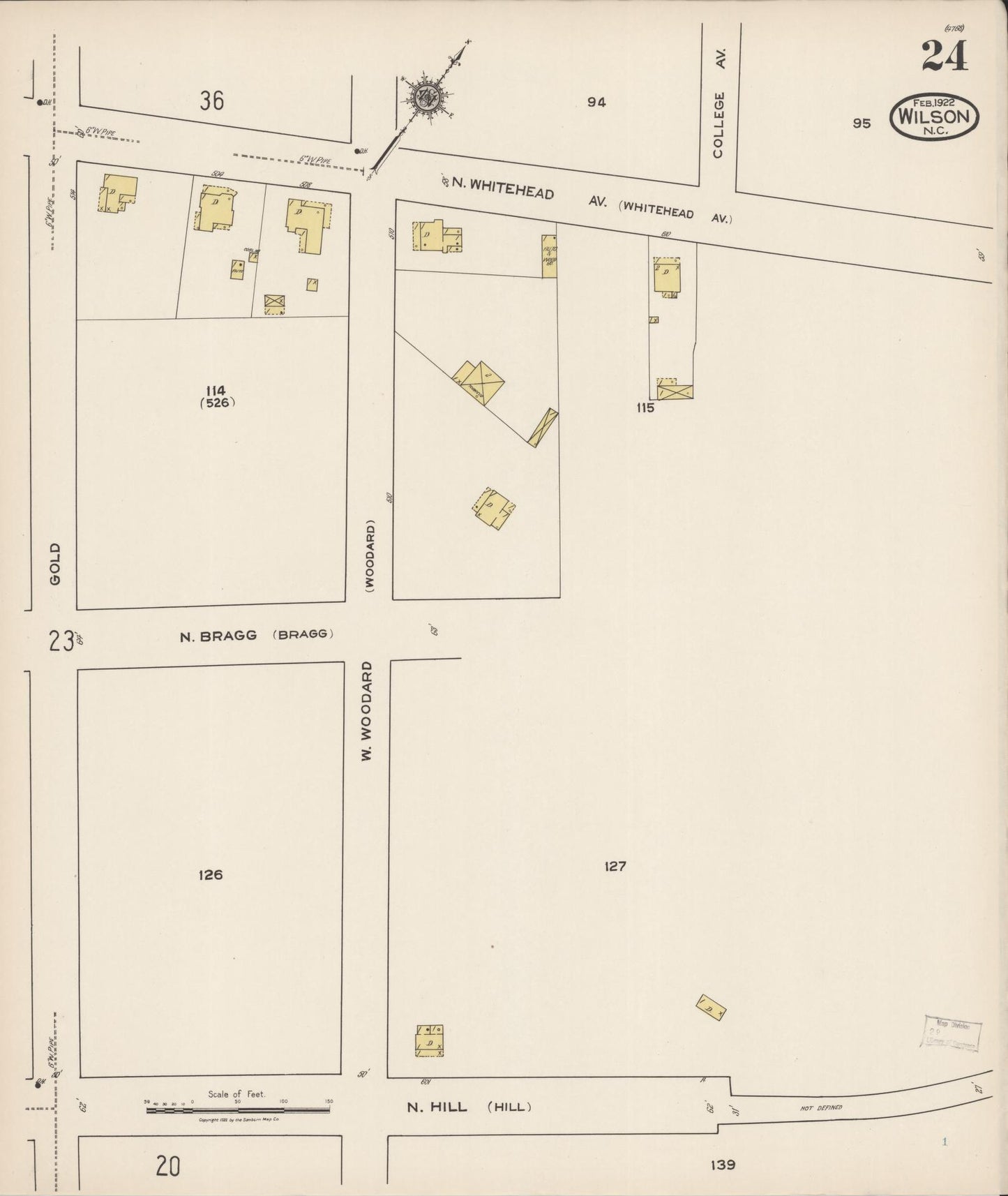 Sanborn Fire Insurance Map from Wilson, Wilson County, North Carolina (1922), Sheet #0024 - Complete Map Set gallery image, historic Sanborn map, vintage wall art, North Carolina North Carolina