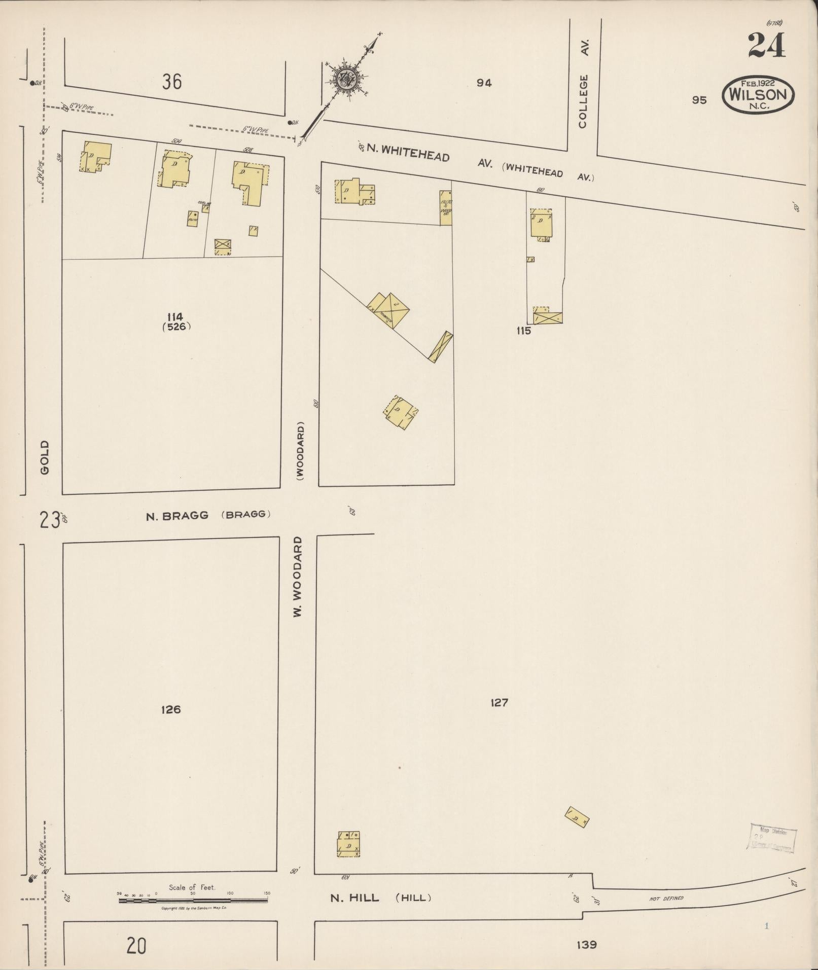 Sanborn Fire Insurance Map from Wilson, Wilson County, North Carolina (1922), Sheet #0024 - Complete Map Set gallery image, historic Sanborn map, vintage wall art, North Carolina North Carolina