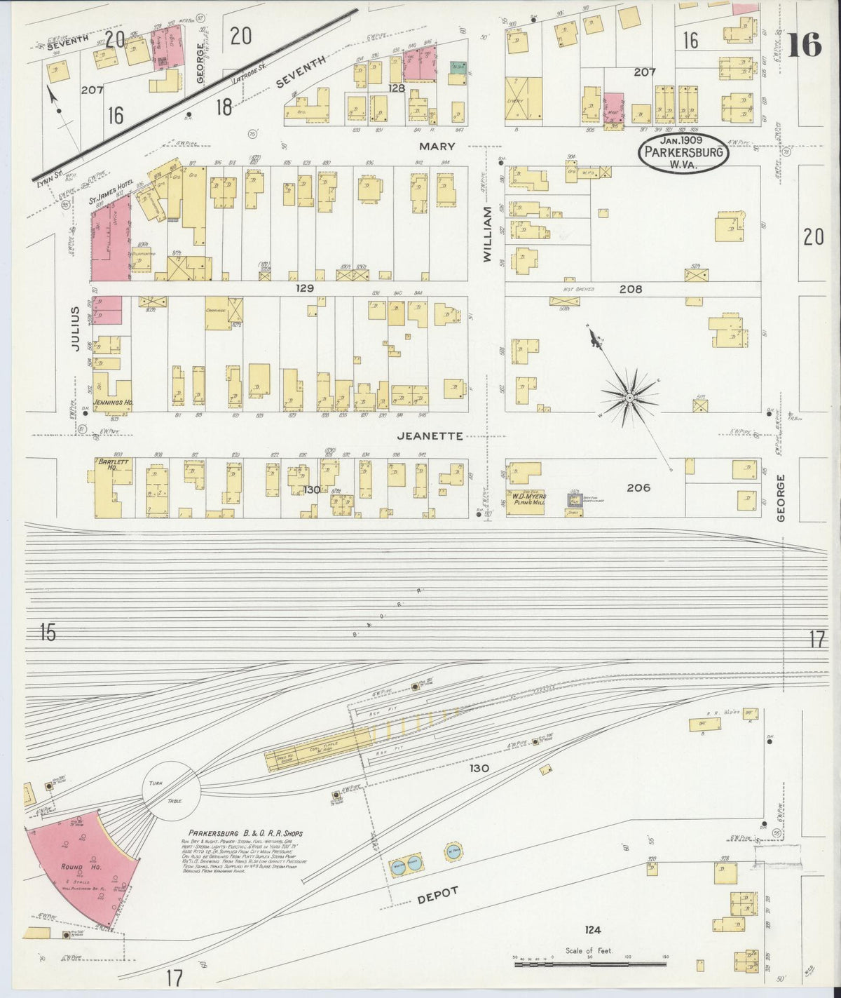 Sanborn Fire Insurance Map from Parkersburg, Wood County, West Virginia (1909), Sheet #0016 - Complete Map Set gallery image, historic Sanborn map, vintage wall art, West Virginia West Virginia