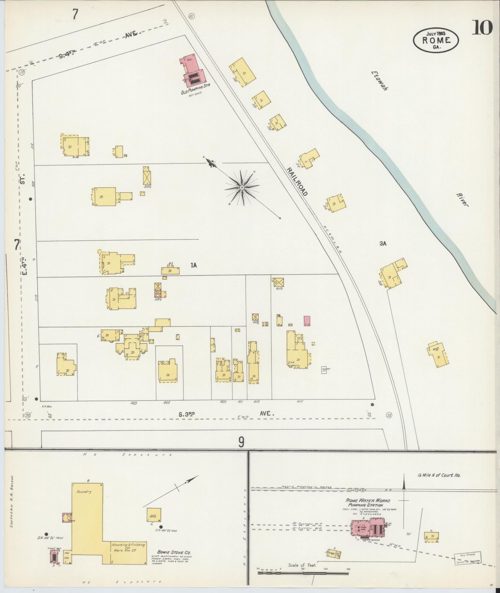 Sanborn Fire Insurance Map from Rome, Floyd County, Georgia (1903), Sheet #0010 - Historic Sanborn Fire Insurance Map Print, vintage old map wall art, antique decor, genealogy gift, Georgia Georgia map