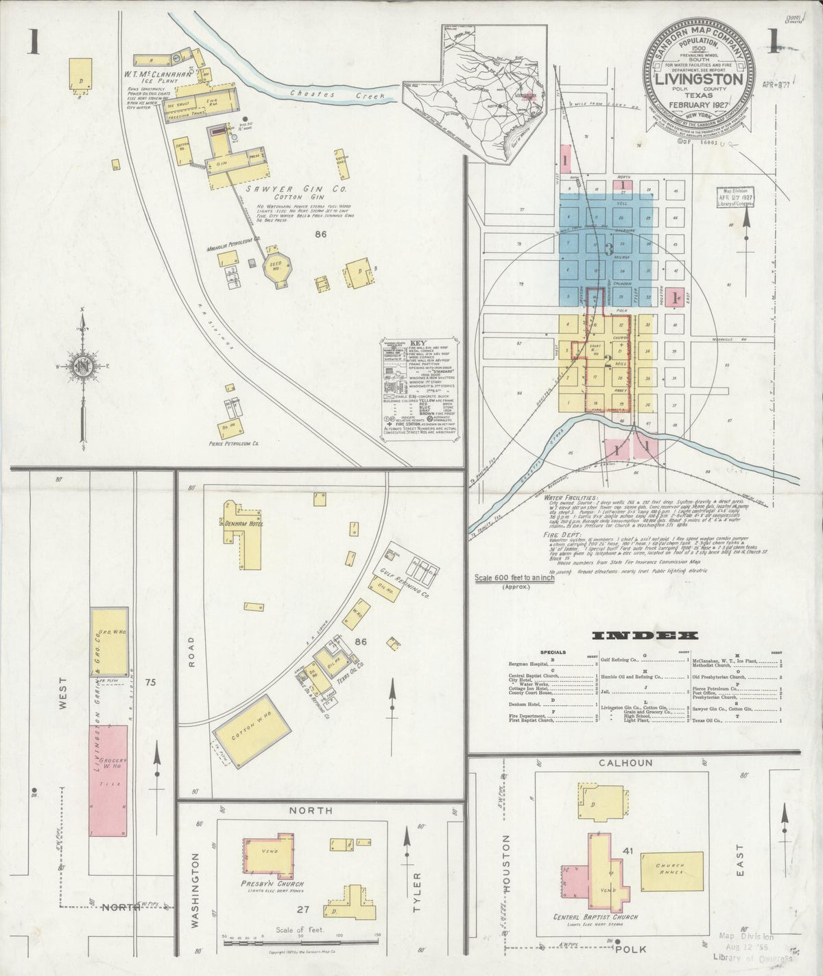 Sanborn Fire Insurance Map from Livingston, Polk County, Texas (1927), Sheet #0001 - Complete Map Set gallery image, historic Sanborn map, vintage wall art, Texas Texas