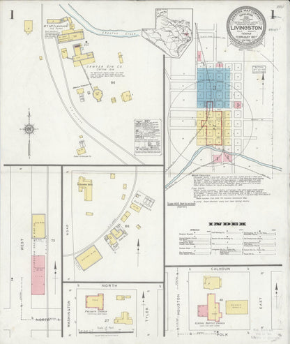 Sanborn Fire Insurance Map from Livingston, Polk County, Texas (1927), Sheet #0001 - Complete Map Set gallery image, historic Sanborn map, vintage wall art, Texas Texas