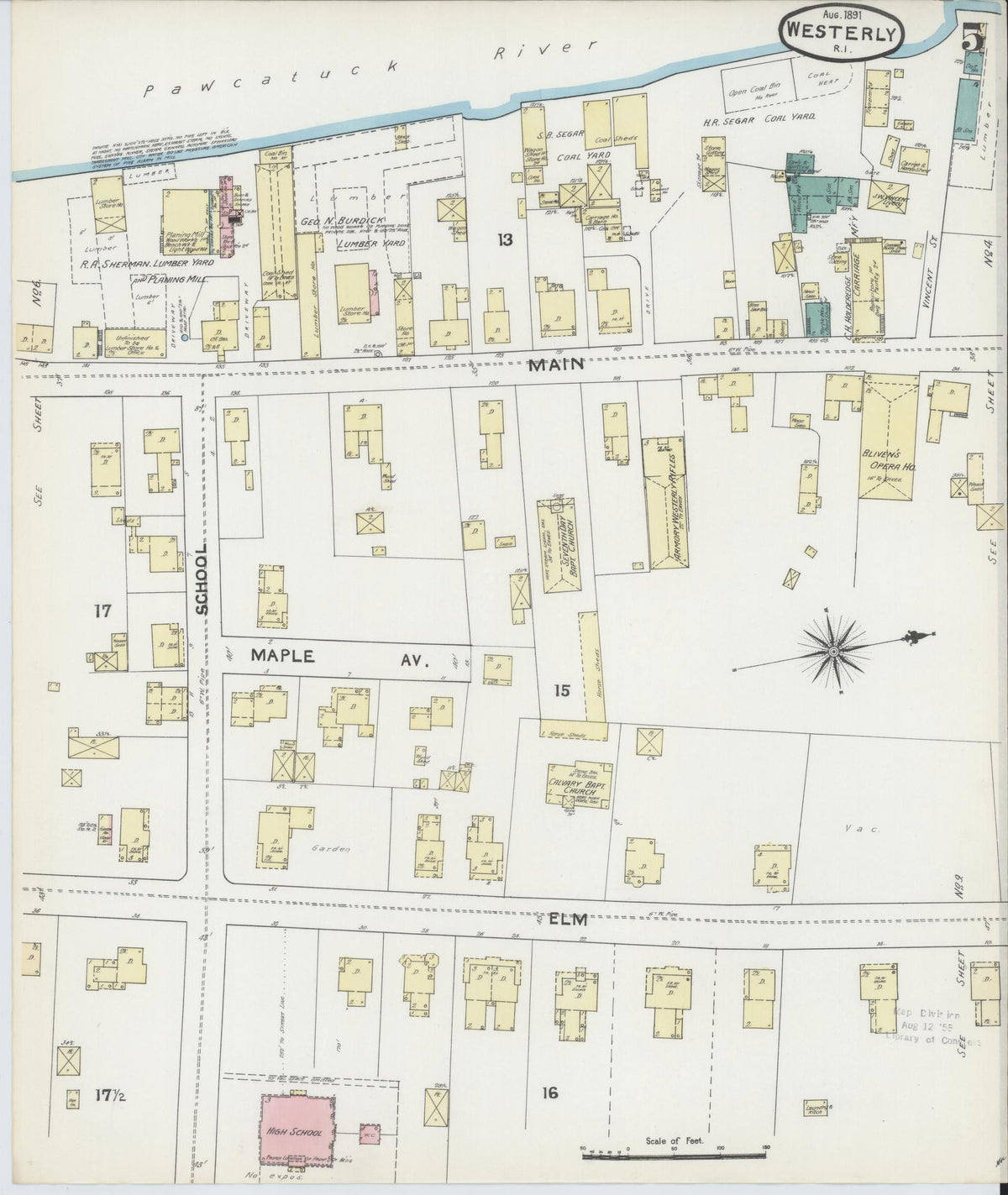 Sanborn Fire Insurance Map from Westerly, Washington County, Rhode Island (1891), Sheet #0005 - Complete Map Set gallery image, historic Sanborn map, vintage wall art, Rhode Island Rhode Island