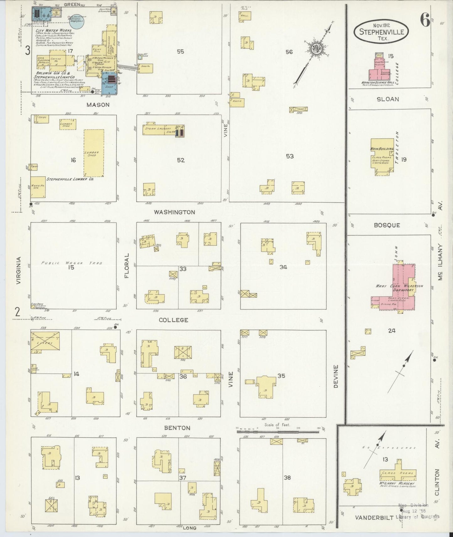 Sanborn Fire Insurance Map from Stephenville, Erath County, Texas (1912), Sheet #0006 - Complete Map Set gallery image, historic Sanborn map, vintage wall art, Texas Texas
