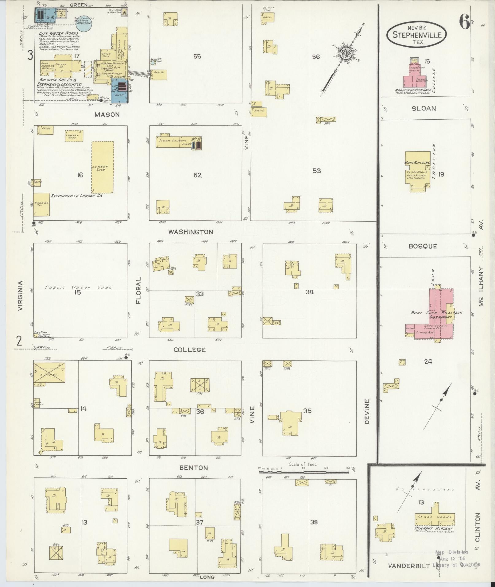 Sanborn Fire Insurance Map from Stephenville, Erath County, Texas (1912), Sheet #0006 - Complete Map Set gallery image, historic Sanborn map, vintage wall art, Texas Texas