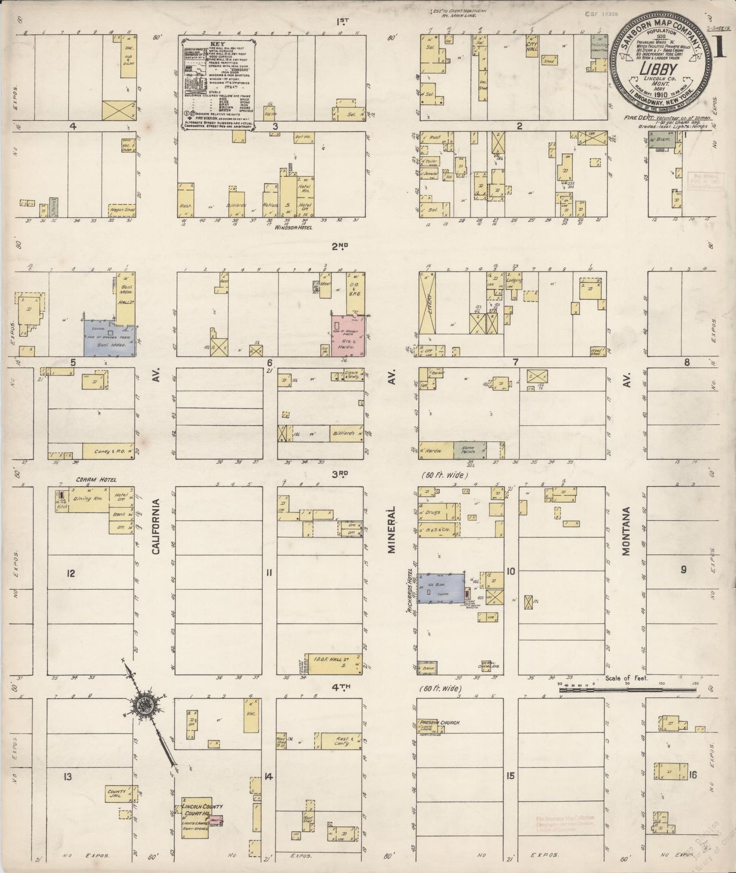 Sanborn Fire Insurance Map from Libby, Lincoln County, Montana (1910), Sheet #0001 - Complete Map Set gallery image, historic Sanborn map, vintage wall art, Montana Montana