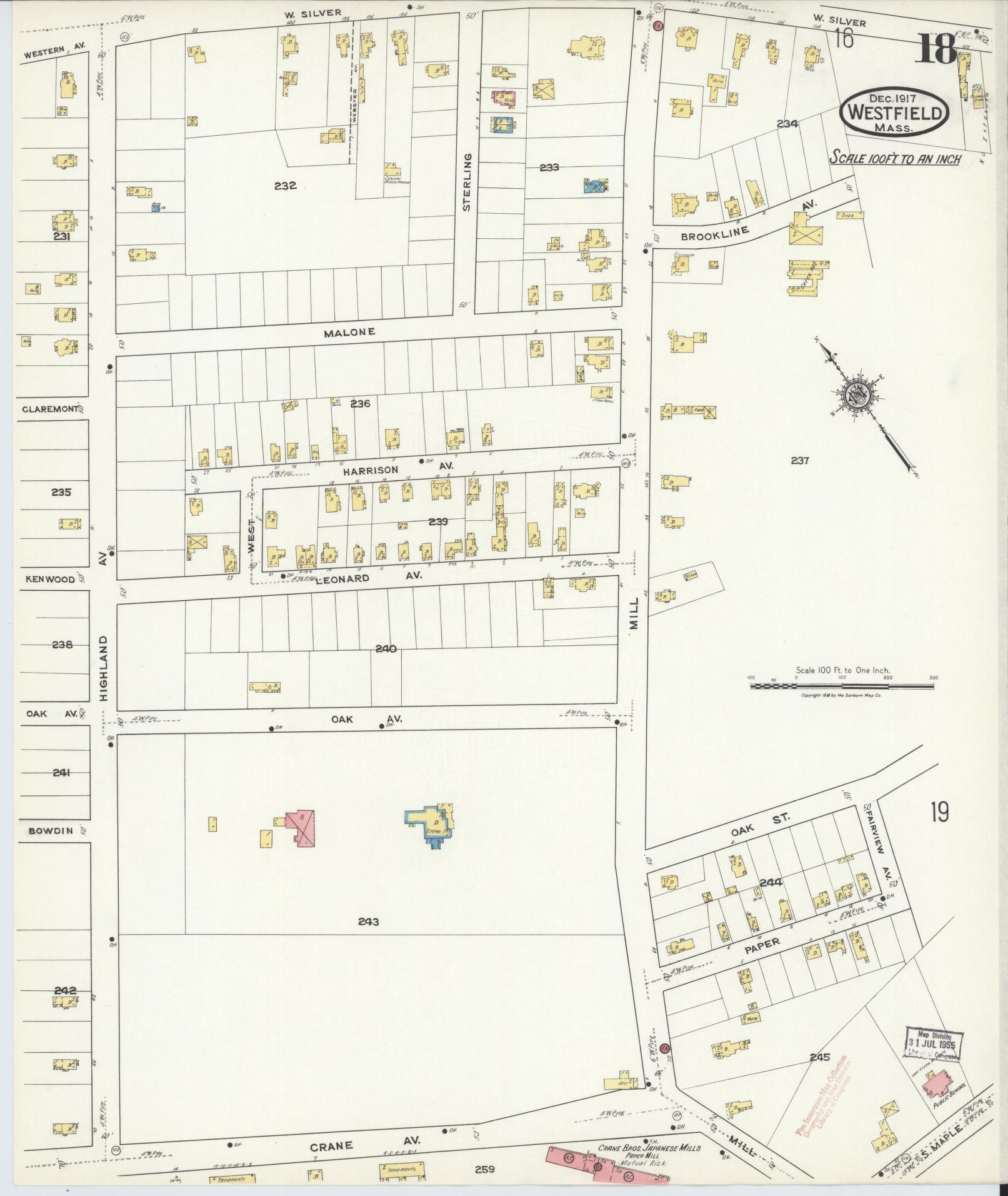 Sanborn Fire Insurance Map from Westfield, Hampden County, Massachusetts (1917), Sheet #0018 - Complete Map Set gallery image, historic Sanborn map, vintage wall art, Massachusetts Massachusetts