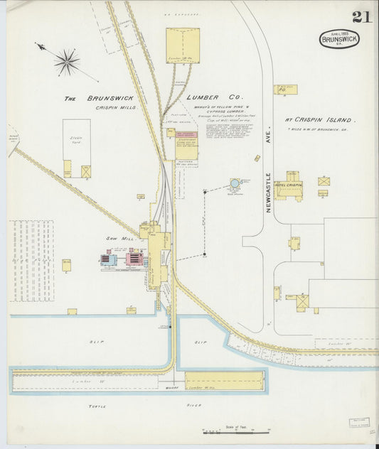 Sanborn Fire Insurance Map from Brunswick, Glynn County, Georgia (1893), Sheet #0021 - Historic Sanborn Fire Insurance Map Print, vintage old map wall art, antique decor, genealogy gift, Georgia Georgia map