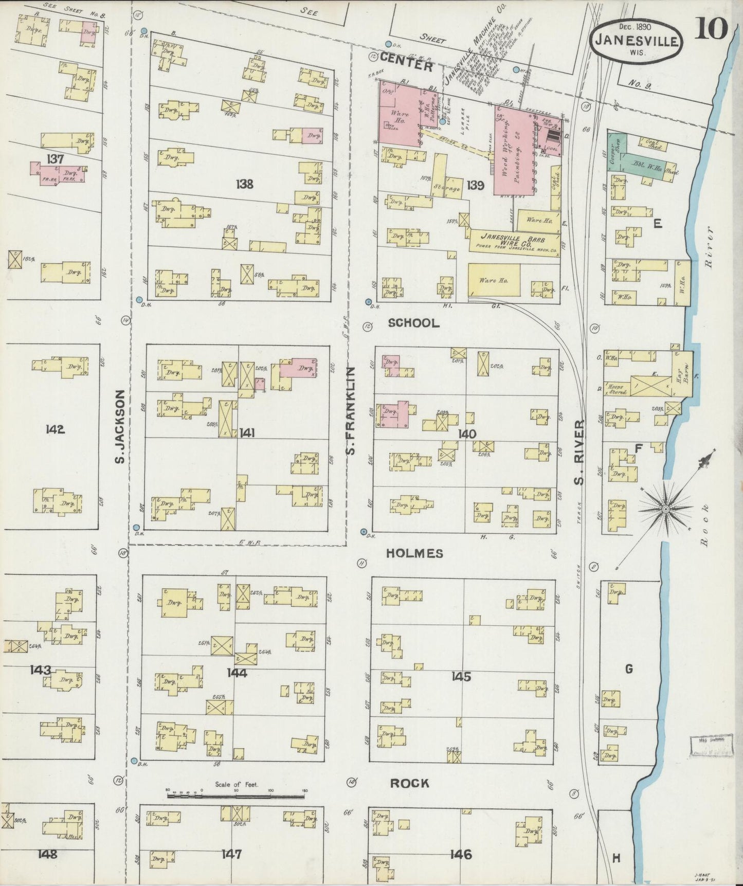 Sanborn Fire Insurance Map from Janesville, Rock County, Wisconsin (1890), Sheet #0010 - Complete Map Set gallery image, historic Sanborn map, vintage wall art, Wisconsin Wisconsin