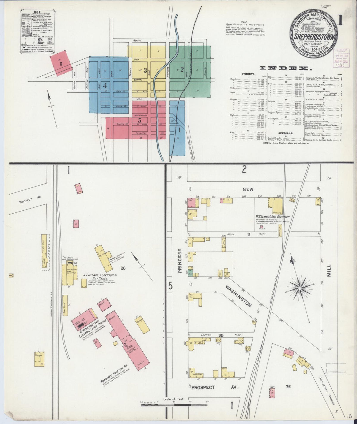 Sanborn Fire Insurance Map from Shepherdstown, Jefferson County, West Virginia (1904), Sheet #0001 - Complete Map Set gallery image, historic Sanborn map, vintage wall art, West Virginia West Virginia