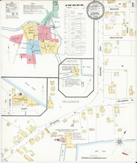 Sanborn Fire Insurance Map from Laurel, Sussex County, Delaware (1901), Sheet #0001 - Historic Sanborn Fire Insurance Map Print, vintage old map wall art, antique decor, genealogy gift, Delaware Delaware map