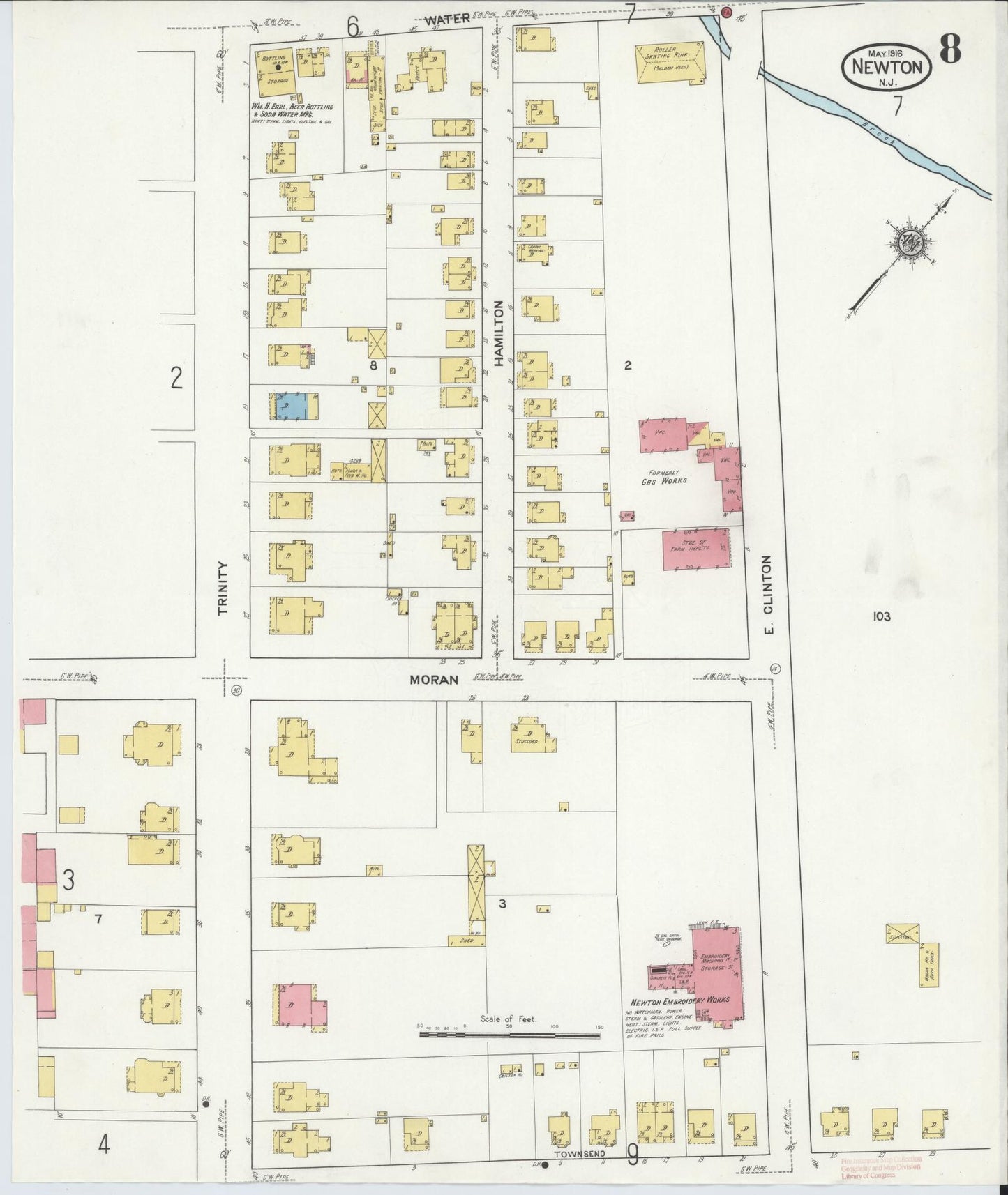 Sanborn Fire Insurance Map from Newton, Sussex County, New Jersey (1916), Sheet #0008 - Historic Sanborn Fire Insurance Map Print, vintage old map wall art, antique decor, genealogy gift, New Jersey New Jersey map