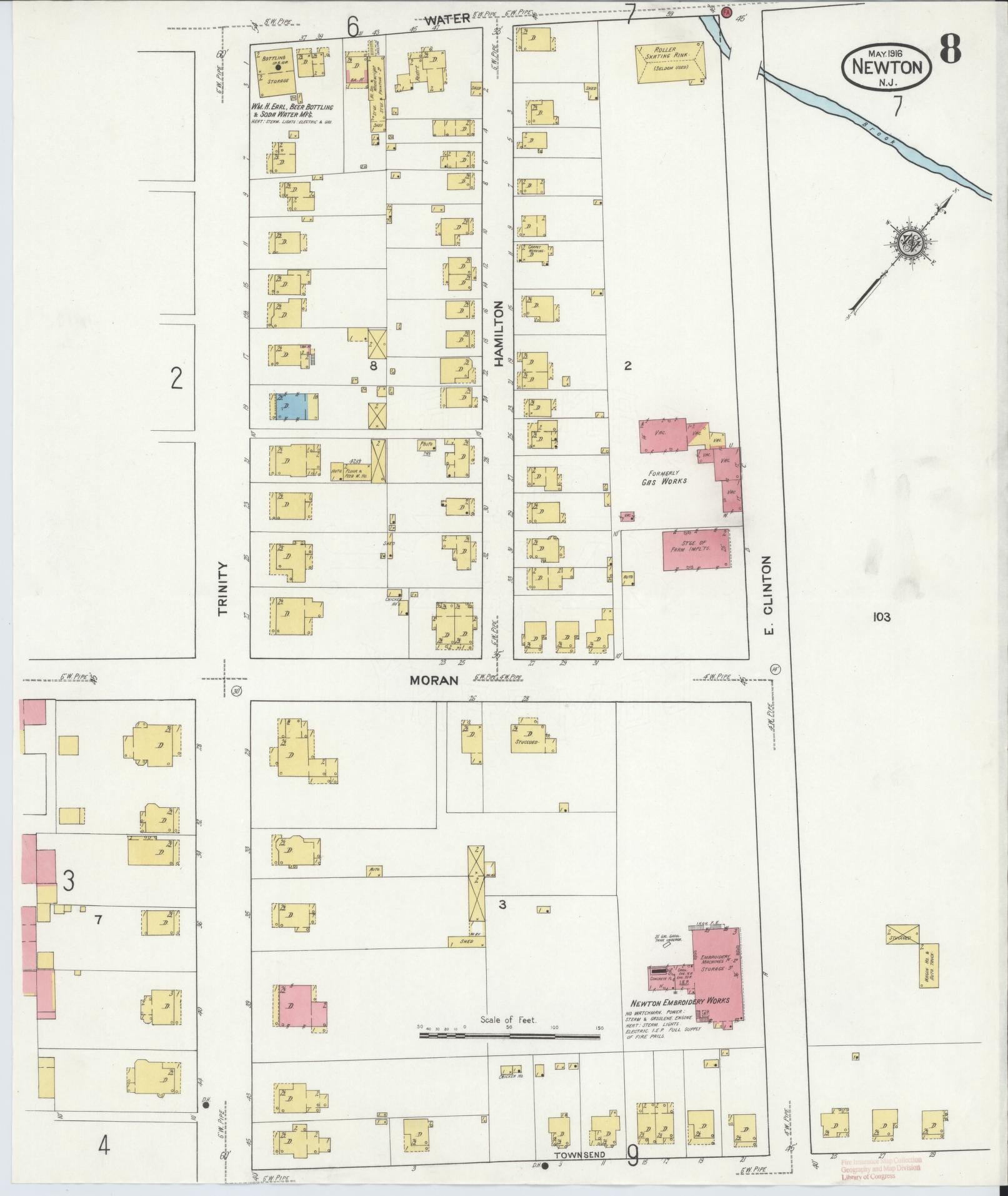Sanborn Fire Insurance Map from Newton, Sussex County, New Jersey (1916), Sheet #0008 - Historic Sanborn Fire Insurance Map Print, vintage old map wall art, antique decor, genealogy gift, New Jersey New Jersey map