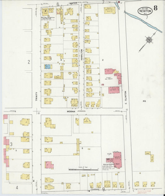 Sanborn Fire Insurance Map from Newton, Sussex County, New Jersey (1916), Sheet #0008 - Historic Sanborn Fire Insurance Map Print, vintage old map wall art, antique decor, genealogy gift, New Jersey New Jersey map