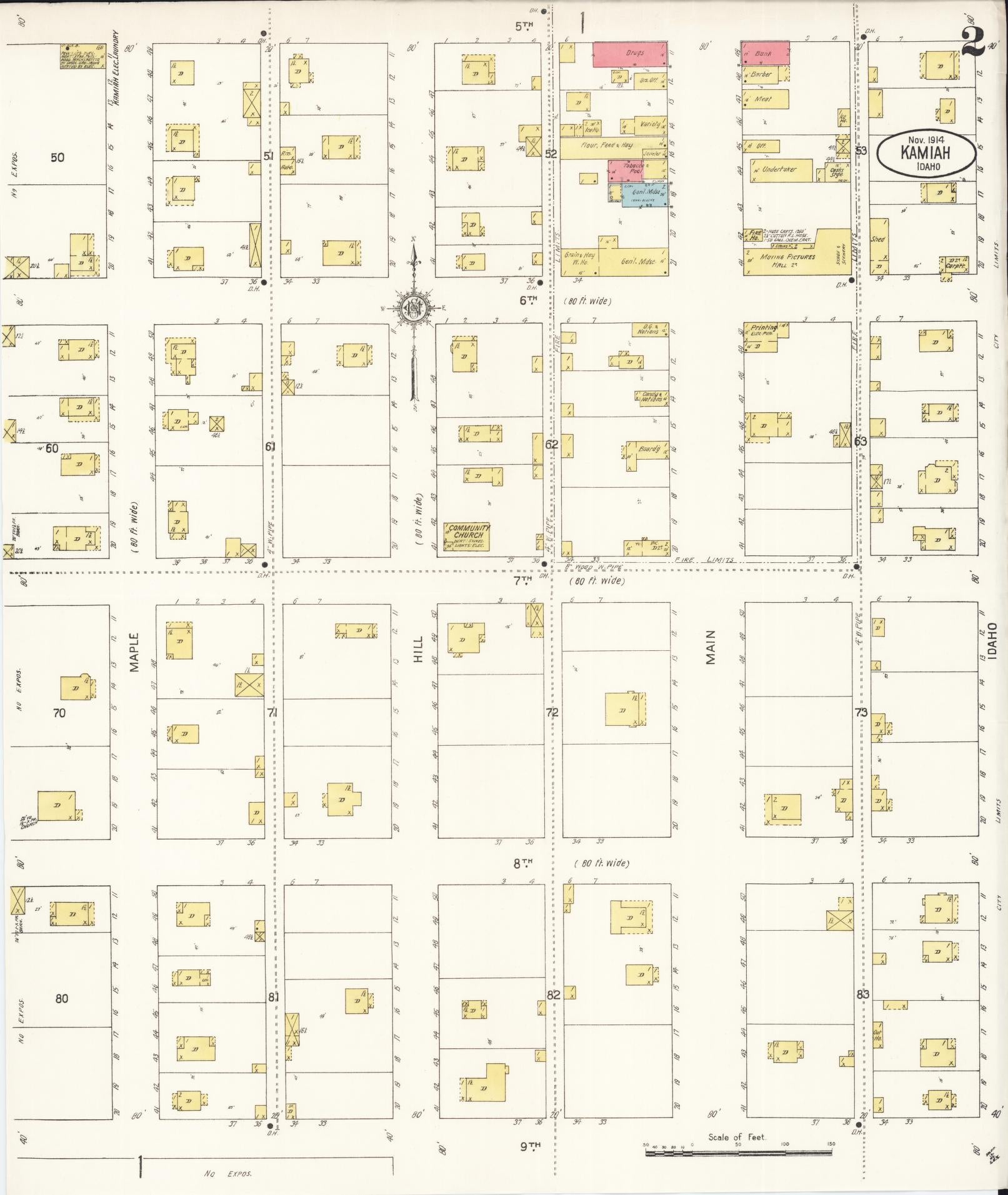 Sanborn Fire Insurance Map from Kamiah, Lewis County, Idaho (1914), Sheet #0002 - Complete Map Set gallery image, historic Sanborn map, vintage wall art, Idaho Idaho