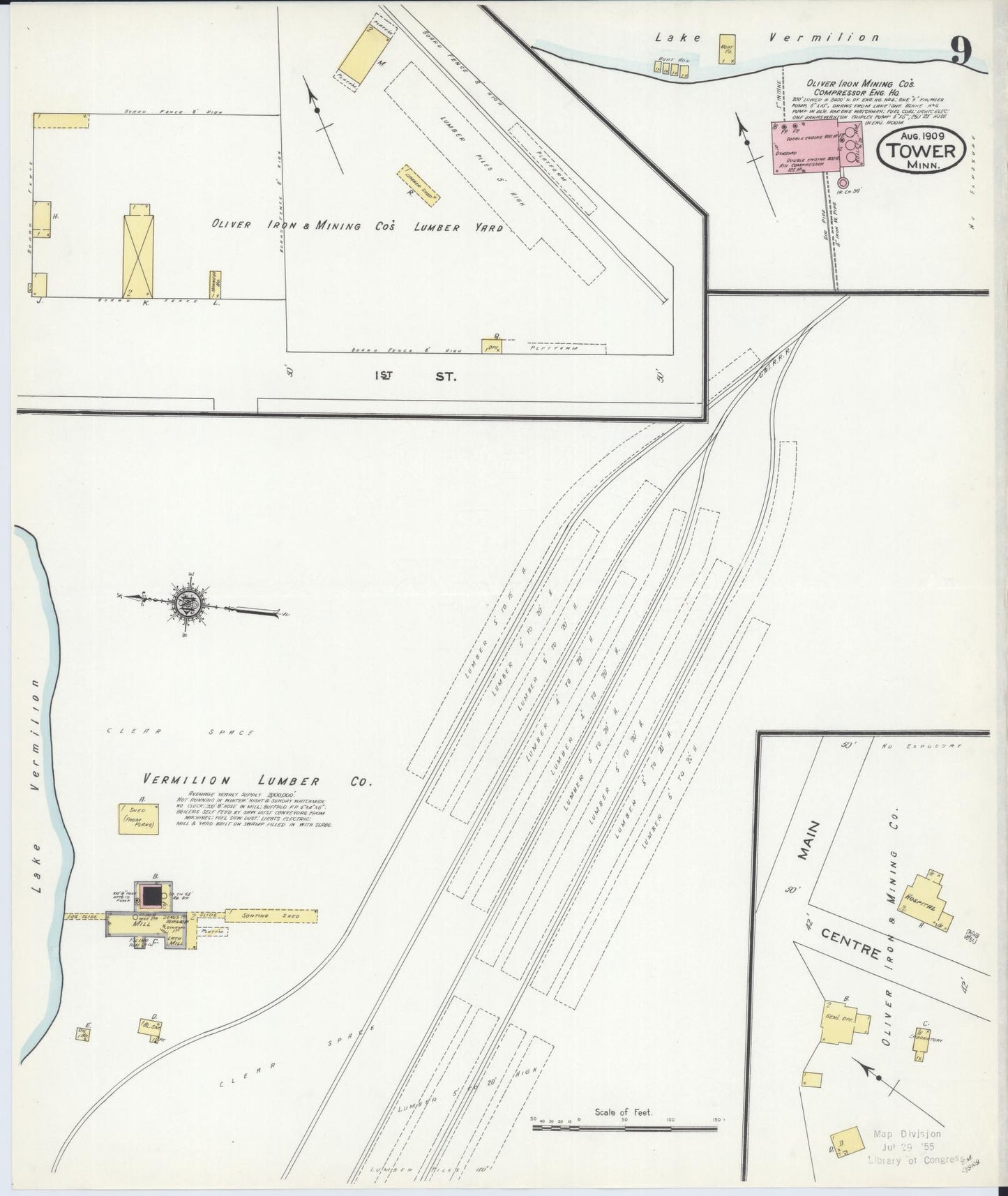 Sanborn Fire Insurance Map from Tower, Saint Louis County, Minnesota (1909), Sheet #0009 - Historic Sanborn Fire Insurance Map Print, vintage old map wall art, antique decor, genealogy gift, Minnesota Minnesota map
