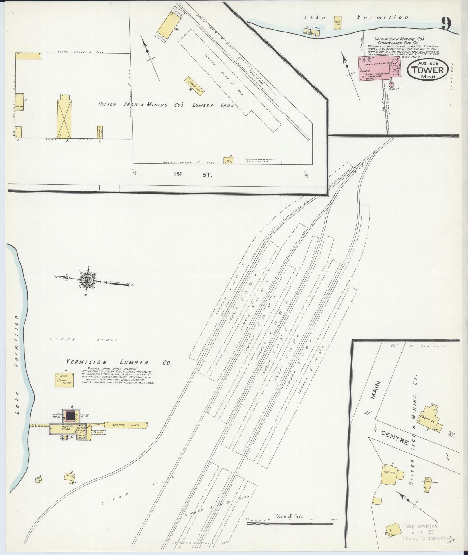 Sanborn Fire Insurance Map from Tower, Saint Louis County, Minnesota (1909), Sheet #0009 - Historic Sanborn Fire Insurance Map Print, vintage old map wall art, antique decor, genealogy gift, Minnesota Minnesota map