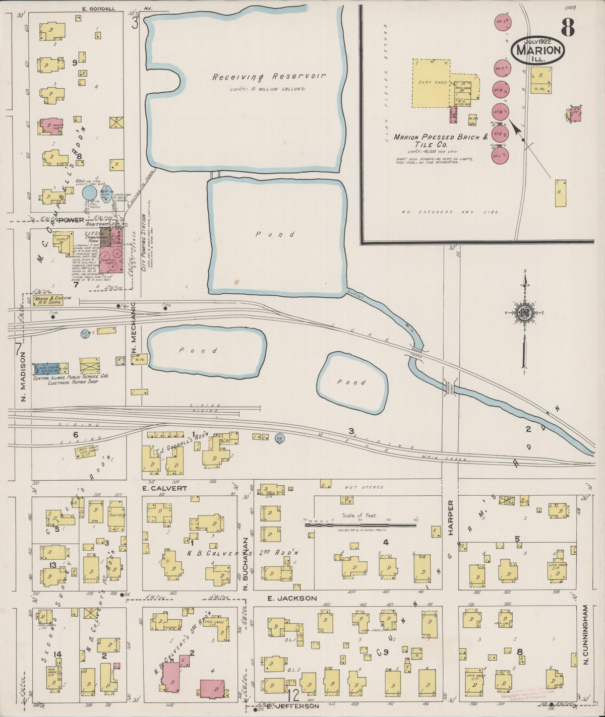 Sanborn Fire Insurance Map from Marion, Williamson County, Illinois (1922), Sheet #0008 - Historic Sanborn Fire Insurance Map Print, vintage old map wall art, antique decor, genealogy gift, Illinois Illinois map
