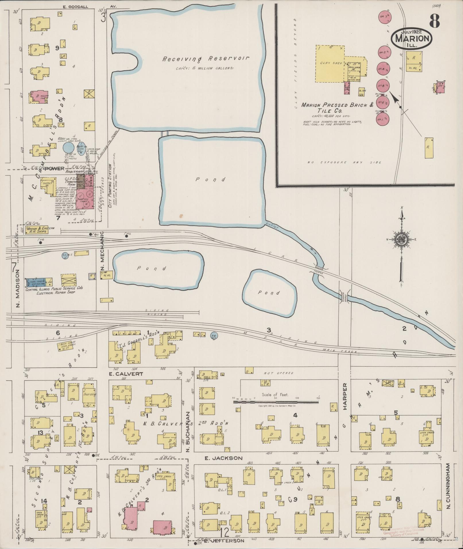 Sanborn Fire Insurance Map from Marion, Williamson County, Illinois (1922), Sheet #0008 - Historic Sanborn Fire Insurance Map Print, vintage old map wall art, antique decor, genealogy gift, Illinois Illinois map