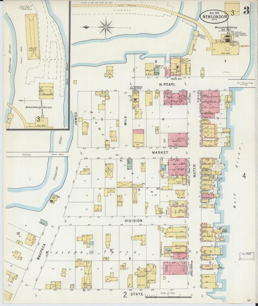 Sanborn Fire Insurance Map from New London, Waupaca and Outagamie Counties, Wisconsin (1898), Sheet #0003 - Historic Sanborn Fire Insurance Map Print, vintage old map wall art, antique decor, genealogy gift, Wisconsin Wisconsin map