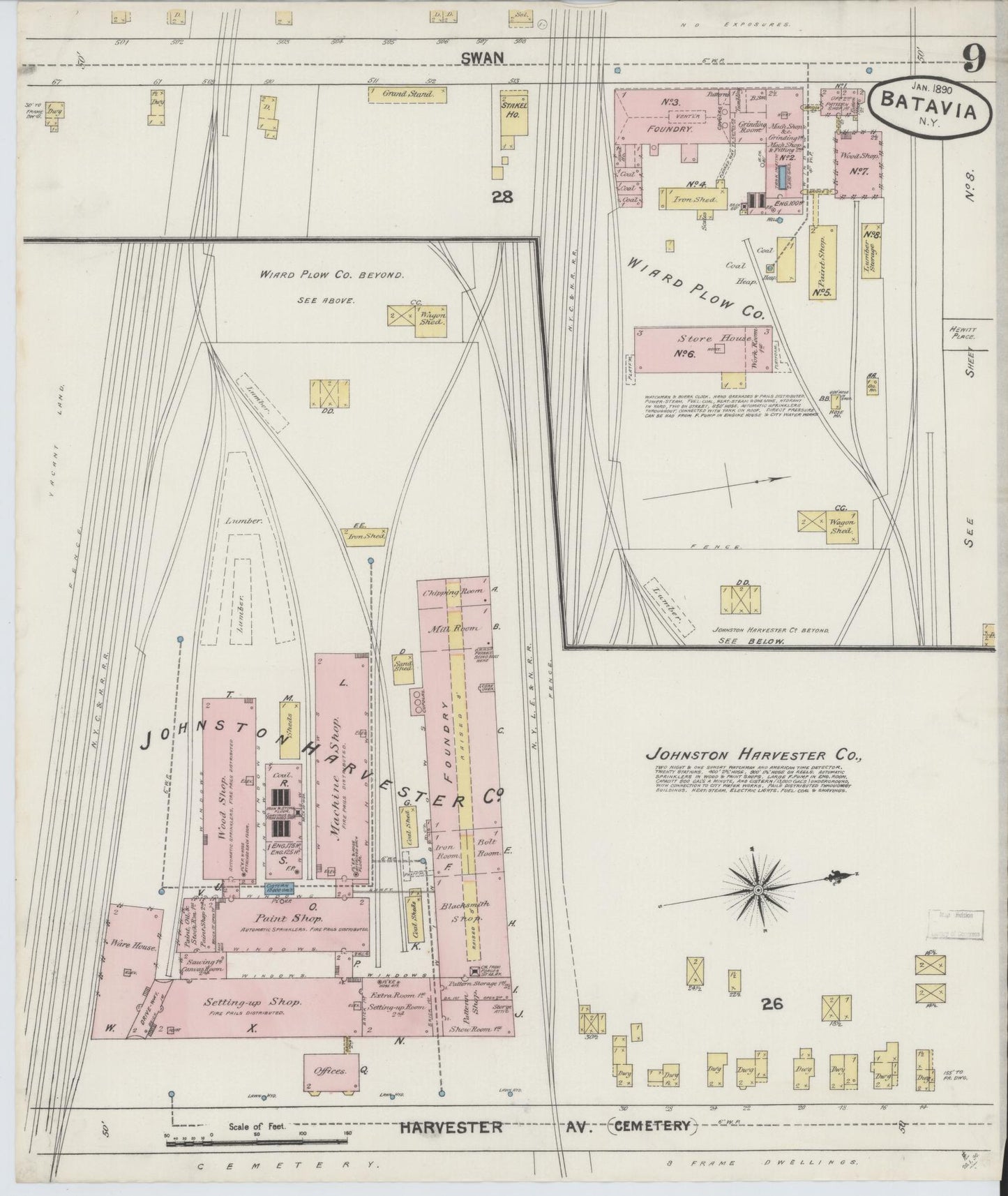 Sanborn Fire Insurance Map from Batavia, Genesee County, New York (1890), Sheet #0009 - Historic Sanborn Fire Insurance Map Print, vintage old map wall art, antique decor, genealogy gift, New York New York map