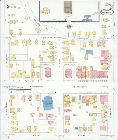 Sanborn Fire Insurance Map from Granville, Licking County, Ohio (1926), Sheet #0002 - Historic Sanborn Fire Insurance Map Print, vintage old map wall art, antique decor, genealogy gift, Ohio Ohio map