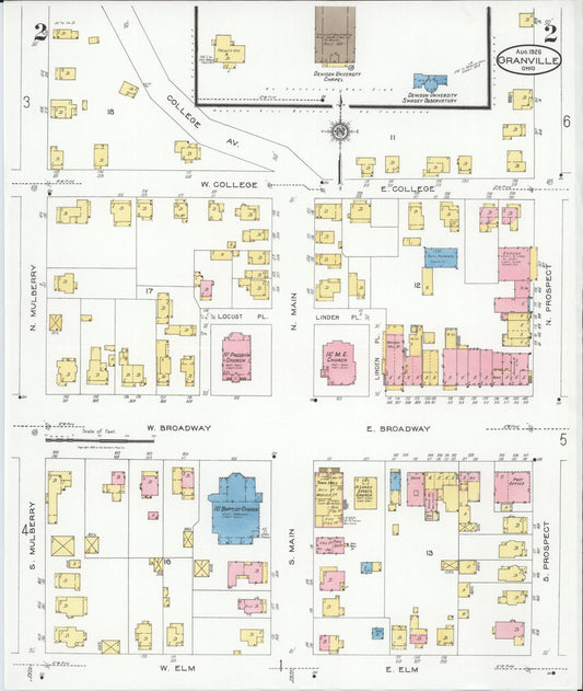 Sanborn Fire Insurance Map from Granville, Licking County, Ohio (1926), Sheet #0002 - Historic Sanborn Fire Insurance Map Print, vintage old map wall art, antique decor, genealogy gift, Ohio Ohio map