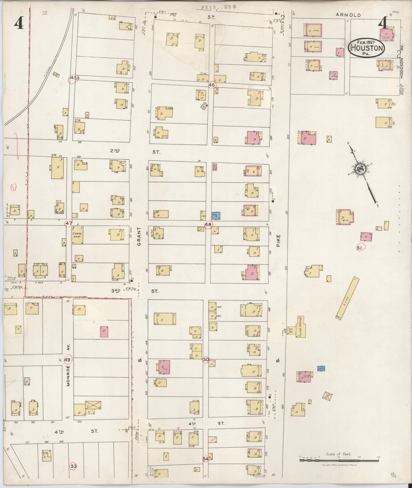 Sanborn Fire Insurance Map from Houston, Washington County, Pennsylvania (1936), Sheet #0004 - Complete Map Set gallery image, historic Sanborn map, vintage wall art, Pennsylvania Pennsylvania