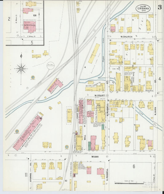 Sanborn Fire Insurance Map from Urbana, Champaign County, Ohio (1901), Sheet #0003 - Historic Sanborn Fire Insurance Map Print, vintage old map wall art, antique decor, genealogy gift, Ohio Ohio map