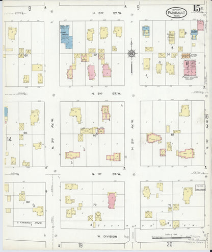 Sanborn Fire Insurance Map from Faribault, Rice County, Minnesota (1914), Sheet #0015 - Historic Sanborn Fire Insurance Map Print, vintage old map wall art, antique decor, genealogy gift, Minnesota Minnesota map