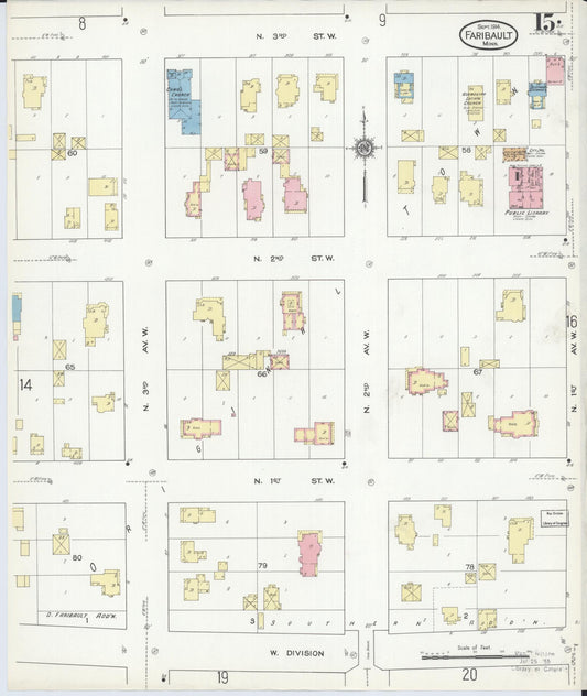 Sanborn Fire Insurance Map from Faribault, Rice County, Minnesota (1914), Sheet #0015 - Historic Sanborn Fire Insurance Map Print, vintage old map wall art, antique decor, genealogy gift, Minnesota Minnesota map