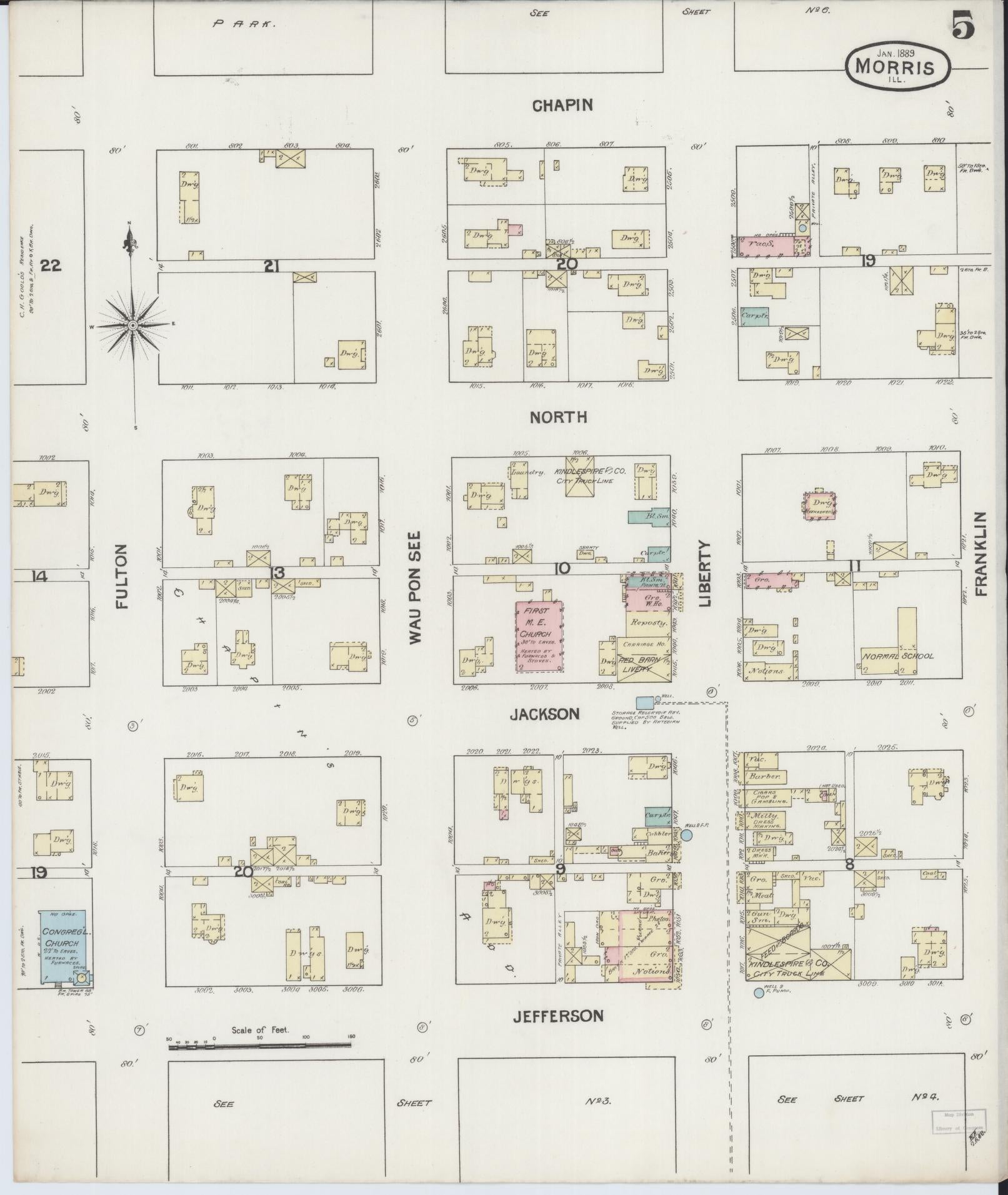 Sanborn Fire Insurance Map from Morris, Grundy County, Illinois (1889), Sheet #0005 - Complete Map Set gallery image, historic Sanborn map, vintage wall art, Illinois Illinois