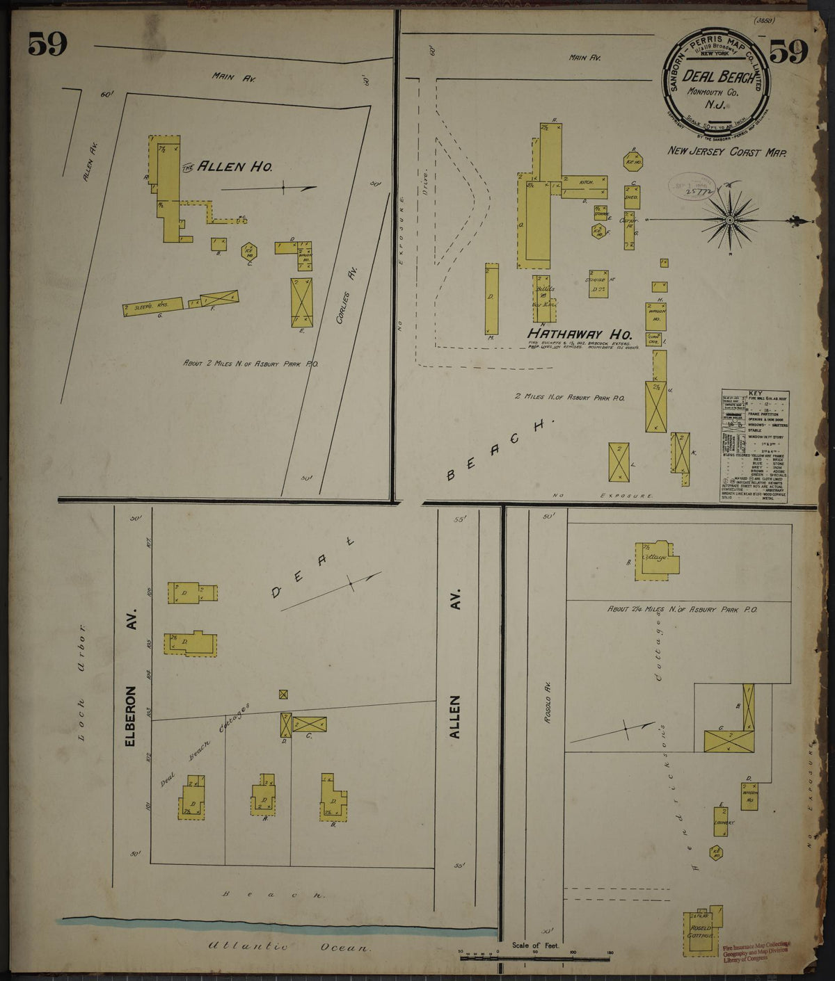 Sanborn Fire Insurance Map from New Jersey Coast, New Jersey Coast, New Jersey (1890), Sheet #0059 - Historic Sanborn Fire Insurance Map Print, vintage old map wall art, antique decor, genealogy gift, New Jersey Coast New Jersey map