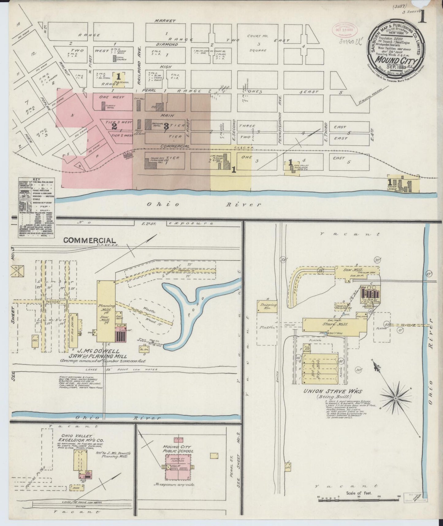 Sanborn Fire Insurance Map from Mound City, Pulaski County, Illinois (1889), Sheet #0001 - Historic Sanborn Fire Insurance Map Print, vintage old map wall art, antique decor, genealogy gift, Illinois Illinois map