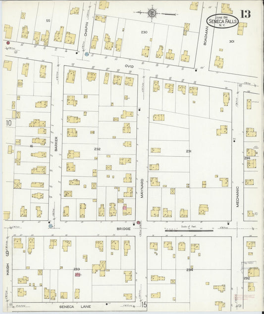 Sanborn Fire Insurance Map from Seneca Falls, Seneca County, New York (1916), Sheet #0013 - Historic Sanborn Fire Insurance Map Print, vintage old map wall art, antique decor, genealogy gift, New York New York map