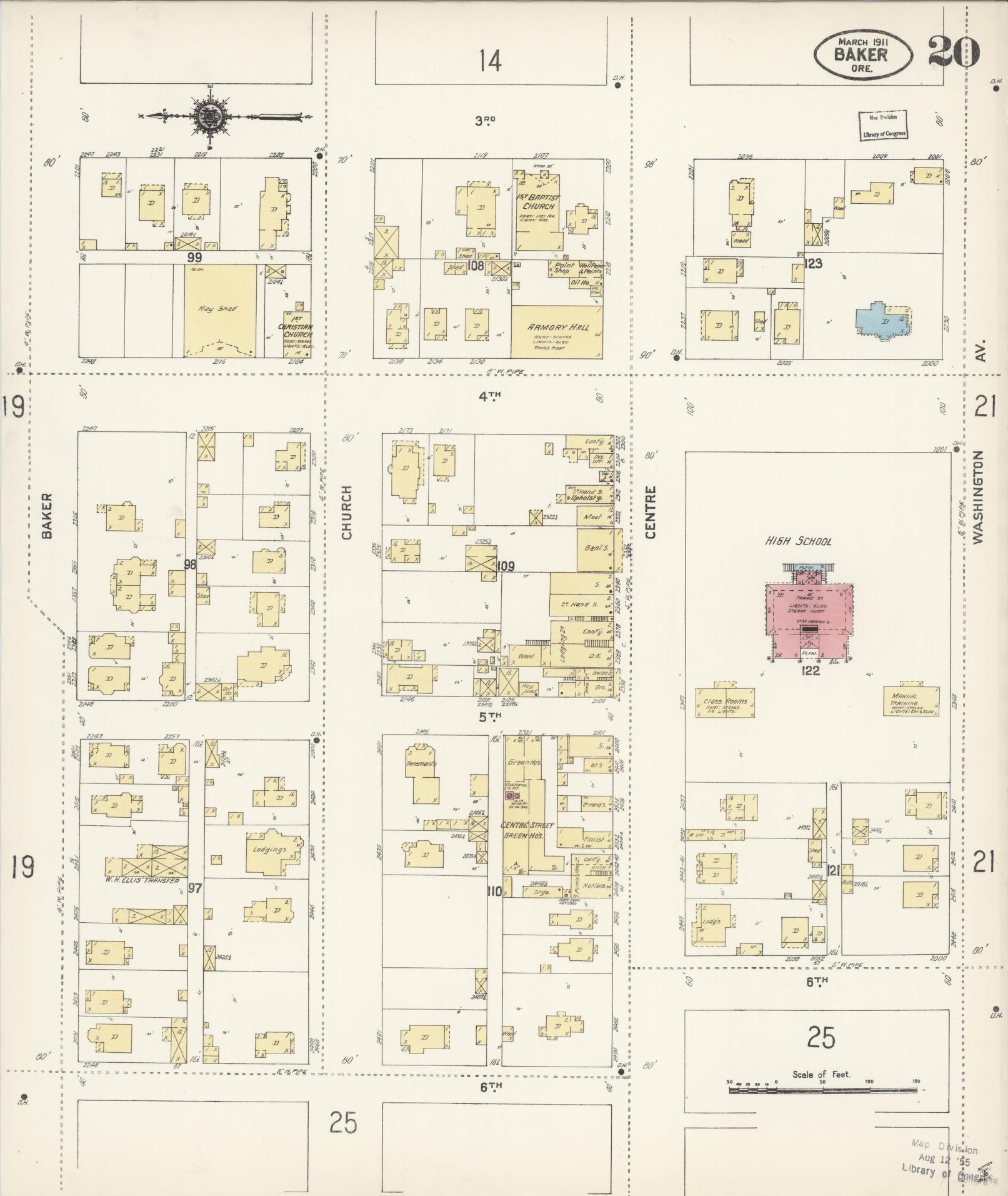 Sanborn Fire Insurance Map from Baker, Baker County, Oregon (1911), Sheet #0020 - Complete Map Set gallery image, historic Sanborn map, vintage wall art, Oregon Oregon