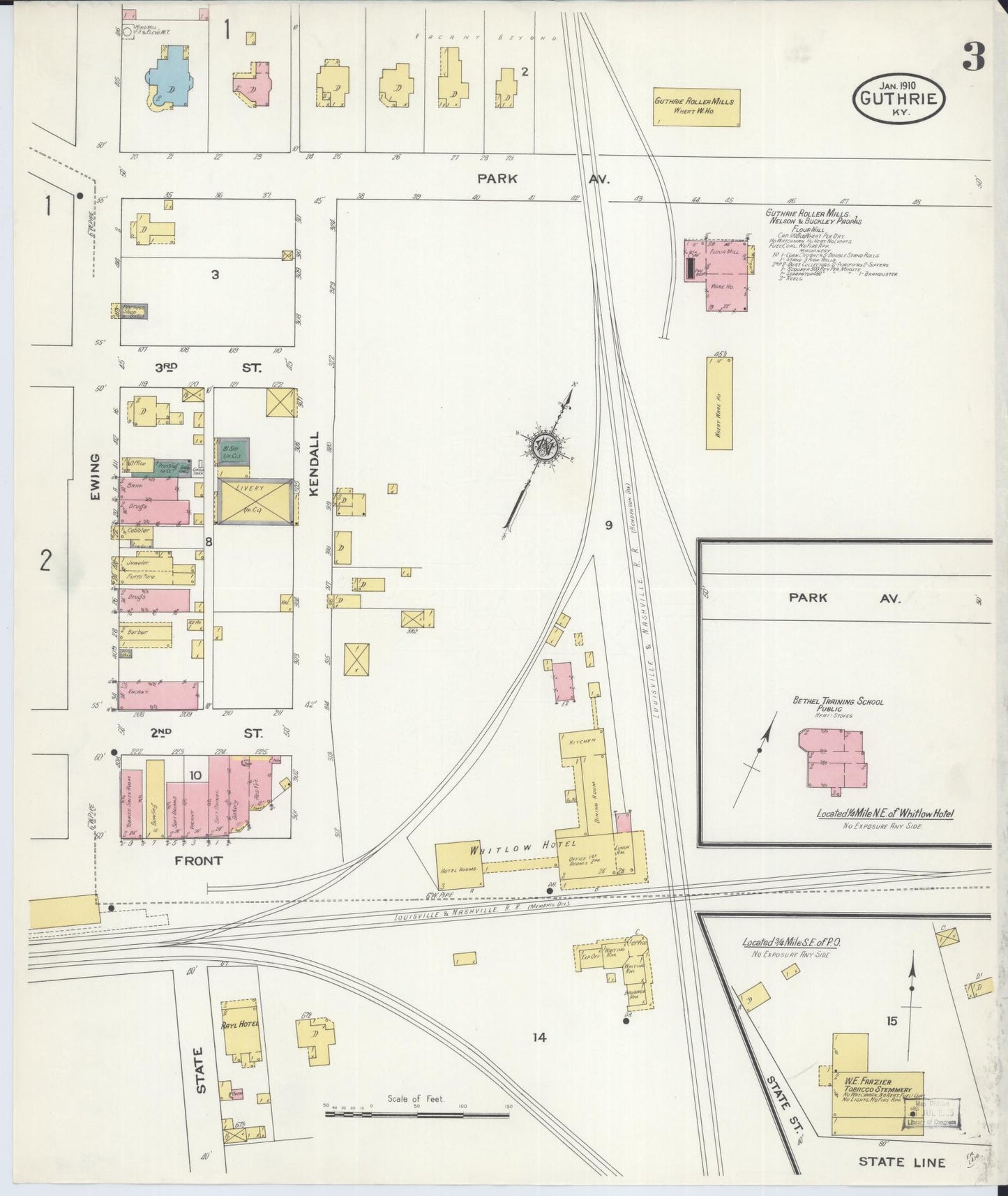 Sanborn Fire Insurance Map from Guthrie, Todd County, Kentucky (1910), Sheet #0003 - Historic Sanborn Fire Insurance Map Print, vintage old map wall art, antique decor, genealogy gift, Kentucky Kentucky map