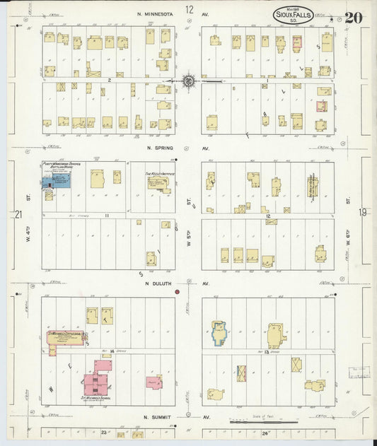 Sanborn Fire Insurance Map from Sioux Falls, Minnehaha County, South Dakota (1916), Sheet #0020 - Historic Sanborn Fire Insurance Map Print, vintage old map wall art, antique decor, genealogy gift, South Dakota South Dakota map