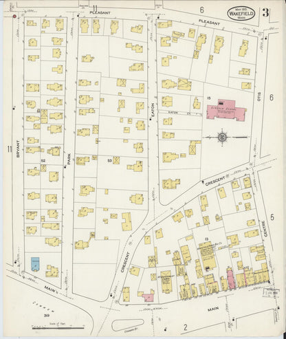 Sanborn Fire Insurance Map from Wakefield, Middlesex County, Massachusetts (1915), Sheet #0003 - Historic Sanborn Fire Insurance Map Print, vintage old map wall art, antique decor, genealogy gift, Massachusetts Massachusetts map
