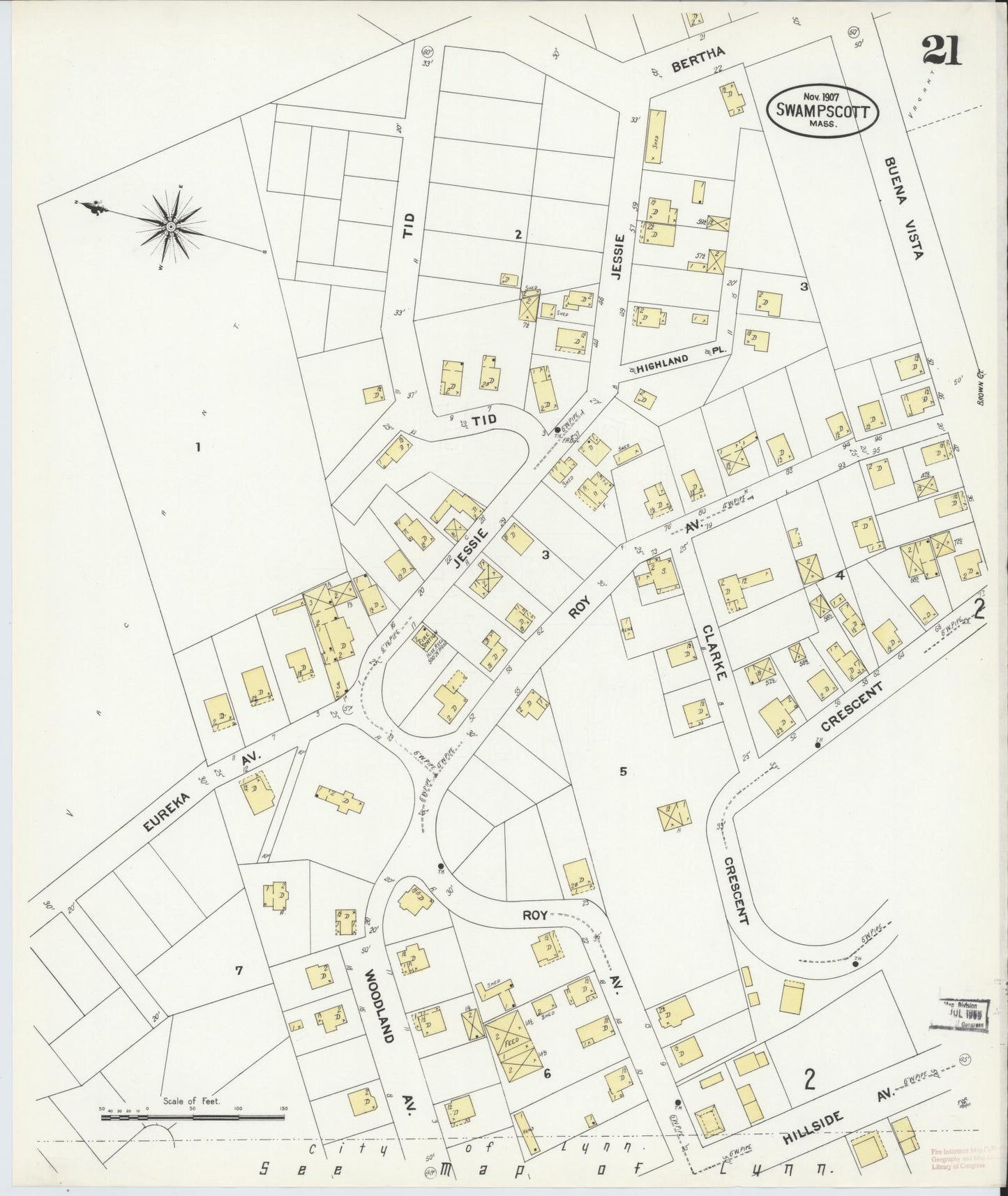 Sanborn Fire Insurance Map from Swampscott, Essex County, Massachusetts (1907), Sheet #0021 - Complete Map Set gallery image, historic Sanborn map, vintage wall art, Massachusetts Massachusetts