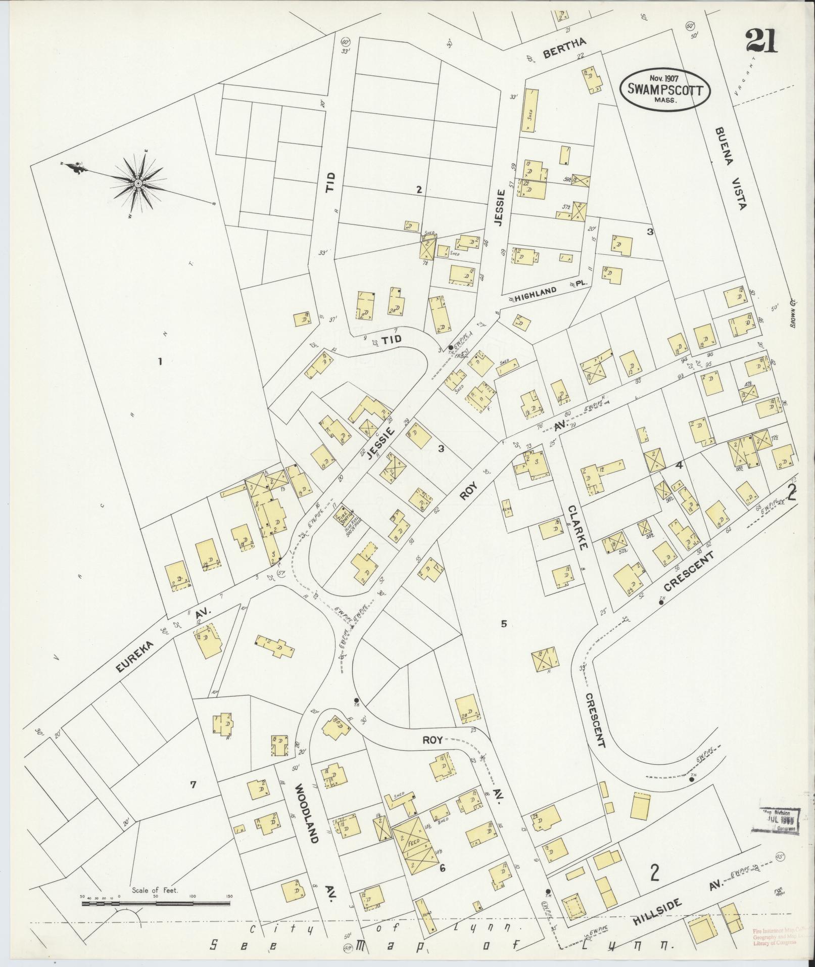 Sanborn Fire Insurance Map from Swampscott, Essex County, Massachusetts (1907), Sheet #0021 - Complete Map Set gallery image, historic Sanborn map, vintage wall art, Massachusetts Massachusetts