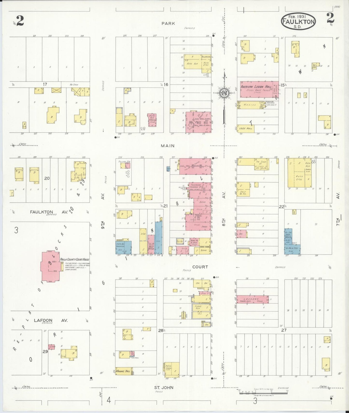 Sanborn Fire Insurance Map from Faulkton, Faulk County, South Dakota (1931), Sheet #0002 - Historic Sanborn Fire Insurance Map Print, vintage old map wall art, antique decor, genealogy gift, South Dakota South Dakota map