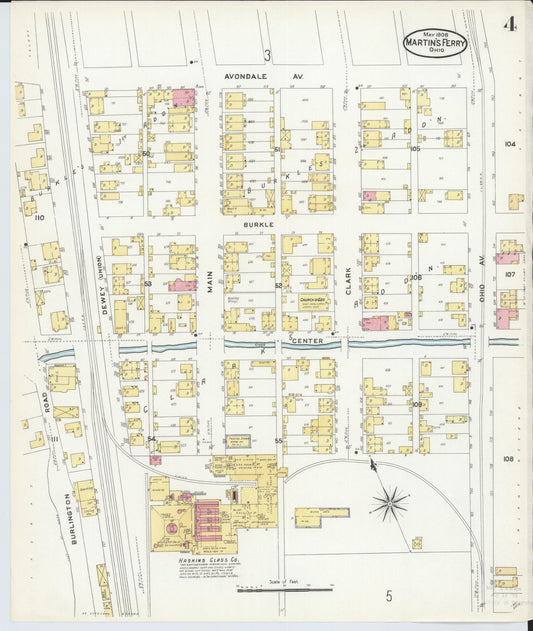 Sanborn Fire Insurance Map from Martins Ferry, Belmont County, Ohio (1908), Sheet #0004 - Historic Sanborn Fire Insurance Map Print, vintage old map wall art, antique decor, genealogy gift, Ohio Ohio map