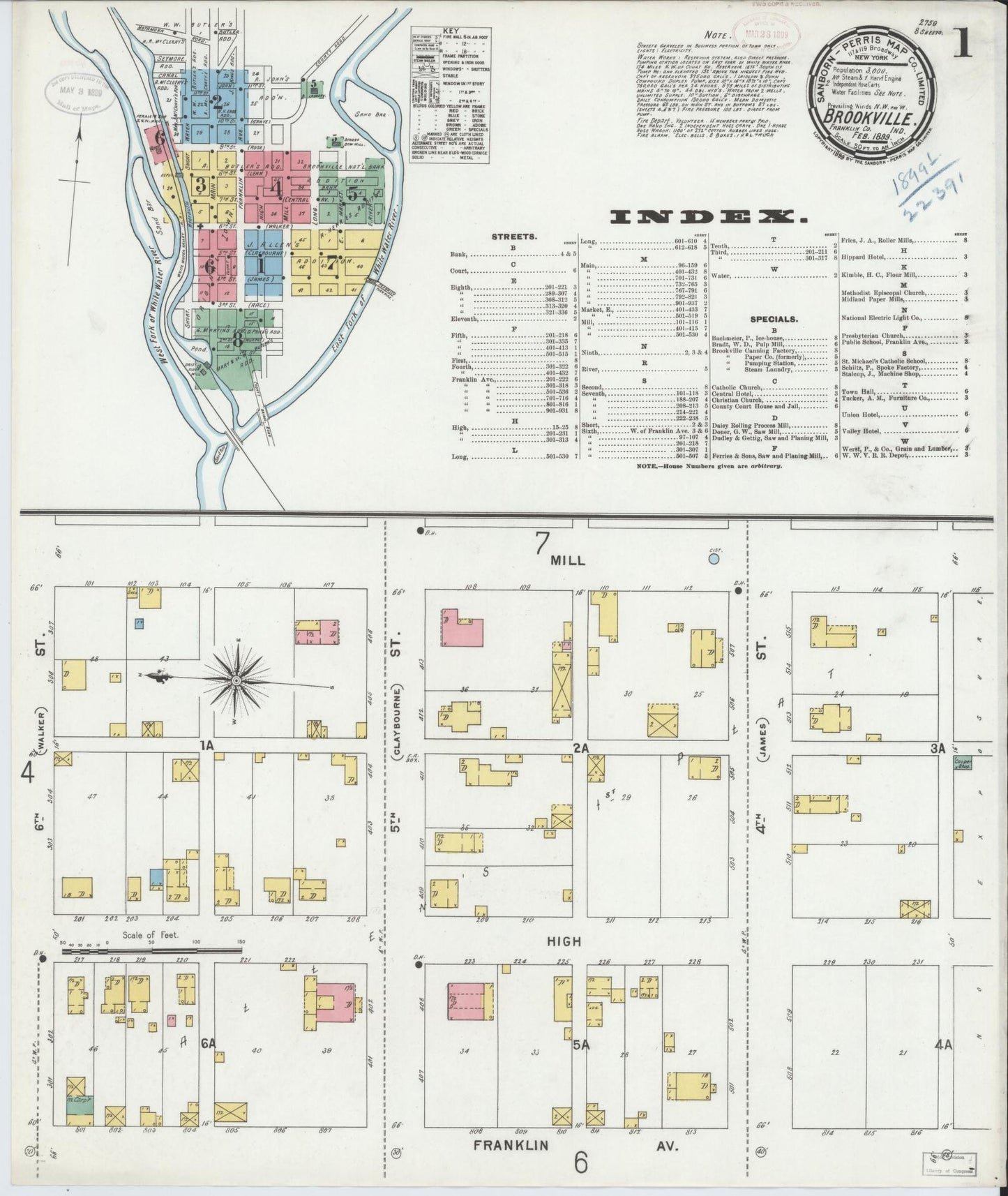 Sanborn Fire Insurance Map from Brookville, Franklin County, Indiana (1899), Sheet #0001 - Complete Map Set gallery image, historic Sanborn map, vintage wall art, Indiana Indiana