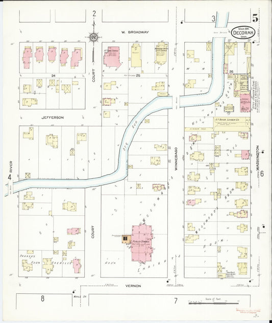 Sanborn Fire Insurance Map from Decorah, Winneshiek County, Iowa (1914), Sheet #0005 - Historic Sanborn Fire Insurance Map Print, vintage old map wall art