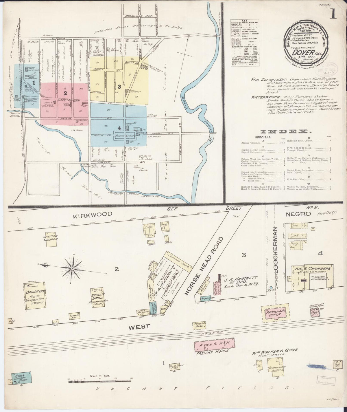 Sanborn Fire Insurance Map from Dover, Kent County, Delaware (1885), Sheet #0001 - Historic Sanborn Fire Insurance Map Print, vintage old map wall art, antique decor, genealogy gift, Delaware Delaware map