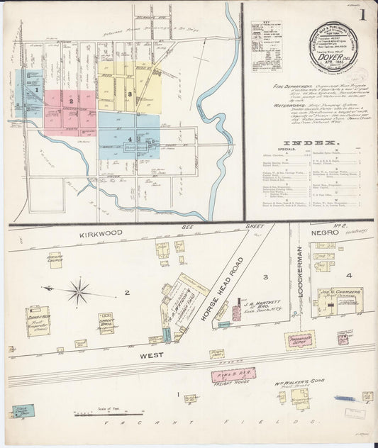 Sanborn Fire Insurance Map from Dover, Kent County, Delaware (1885), Sheet #0001 - Historic Sanborn Fire Insurance Map Print, vintage old map wall art, antique decor, genealogy gift, Delaware Delaware map