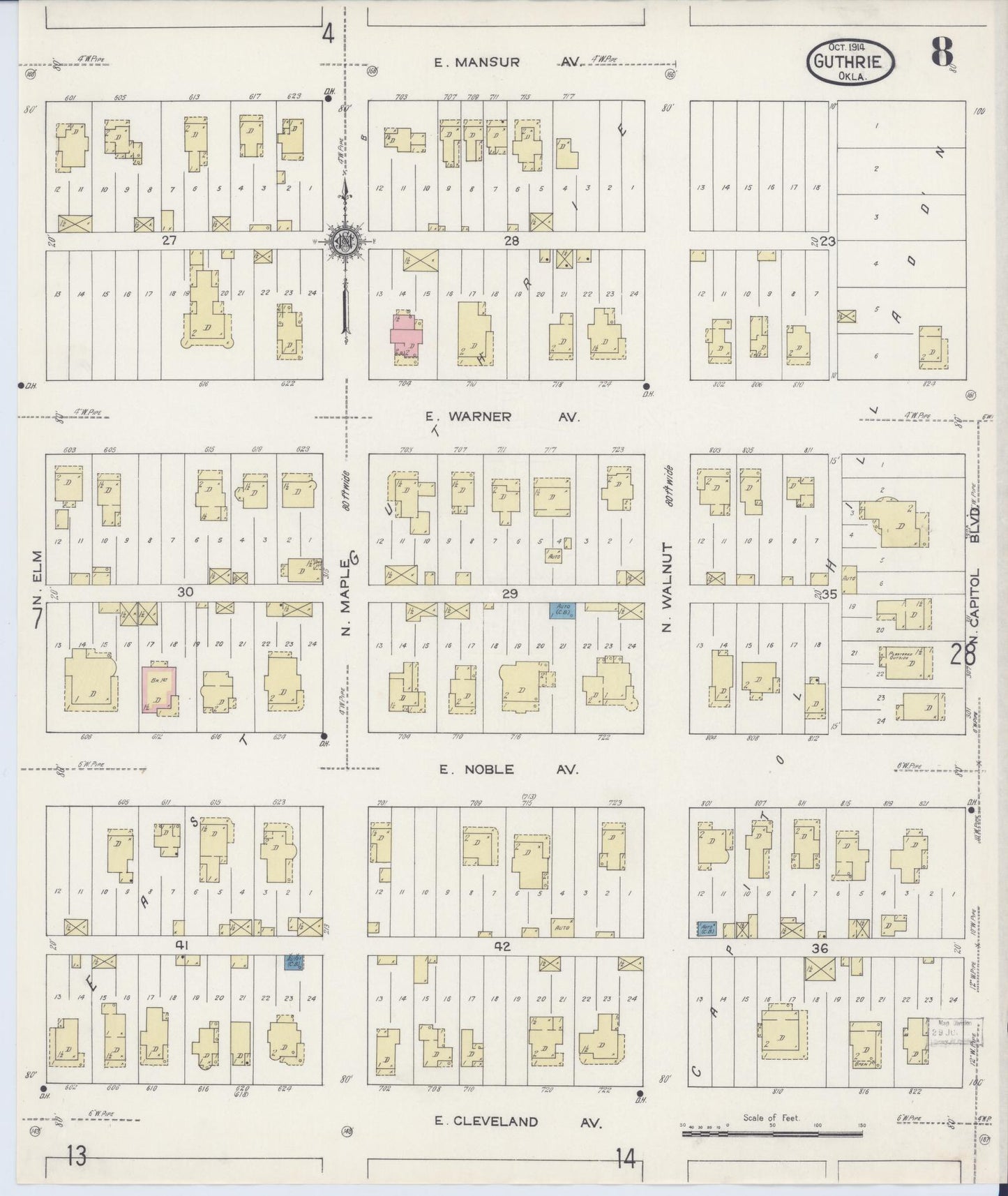 Sanborn Fire Insurance Map from Guthrie, Logan County, Oklahoma (1914), Sheet #0008 - Complete Map Set gallery image, historic Sanborn map, vintage wall art, Oklahoma Oklahoma