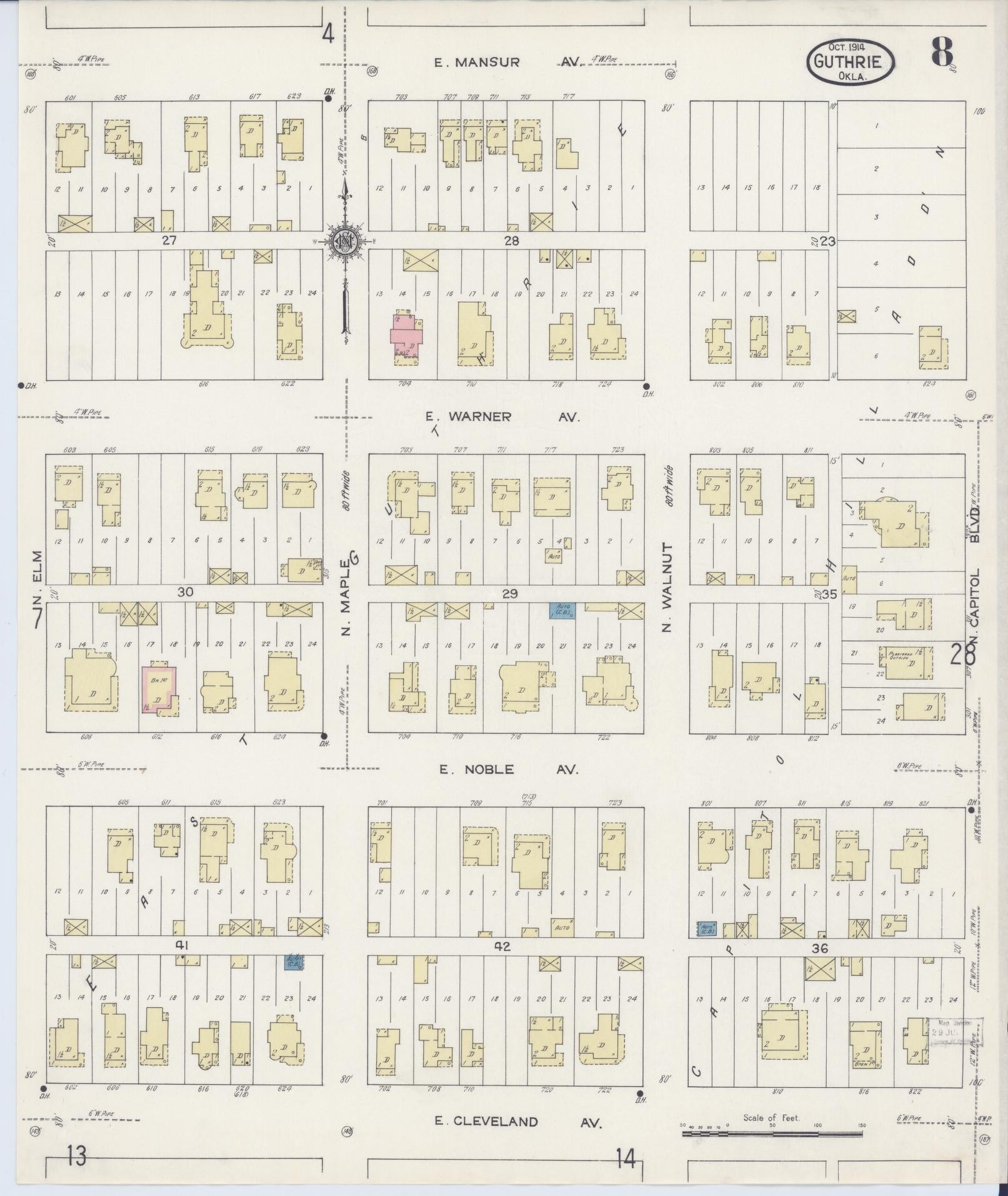 Sanborn Fire Insurance Map from Guthrie, Logan County, Oklahoma (1914), Sheet #0008 - Complete Map Set gallery image, historic Sanborn map, vintage wall art, Oklahoma Oklahoma