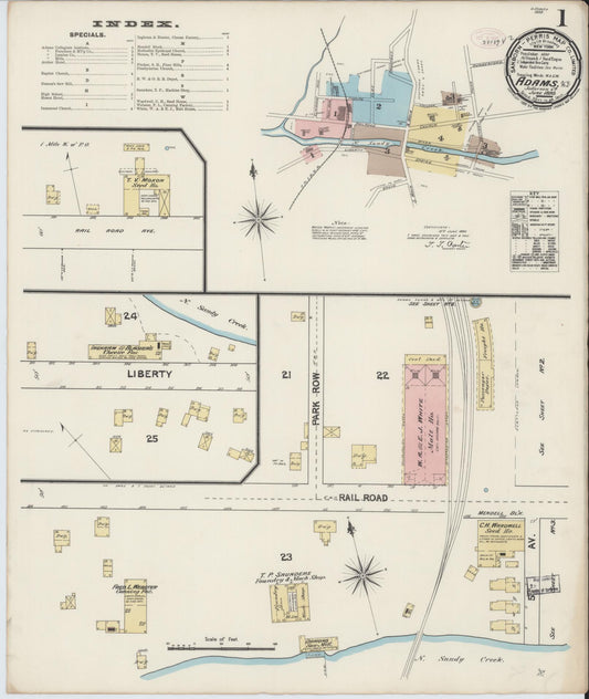 Sanborn Fire Insurance Map from Adams, Jefferson County, New York (1890), Sheet #0001 - Historic Sanborn Fire Insurance Map Print, vintage old map wall art, antique decor, genealogy gift, New York New York map